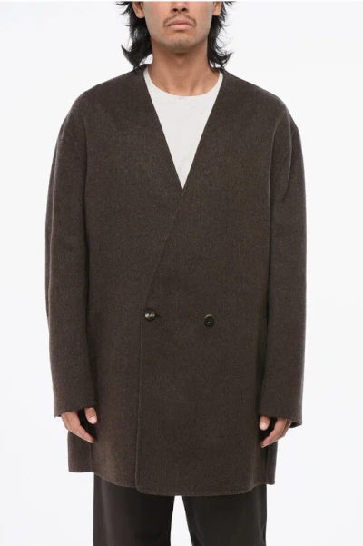 Fear Of God Virgin Wool And Cashmere Double Breasted Coat In Brown