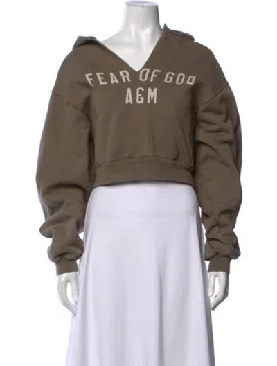 Pre-owned Fear Of God V-neck Long Sleeve Crop Top In Brown