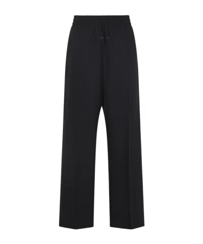Fear Of God Wide Leg Drawstring Wool Stripe Trousers In Black