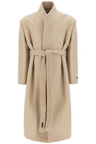 Fear Of God Wool Coat With High Collar And Boiled Wool In Brown