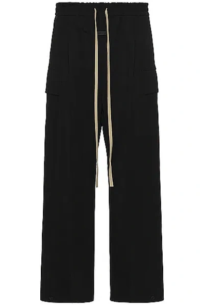 Fear Of God Black Rubberized Knee Pleat Wide Leg Track Pants