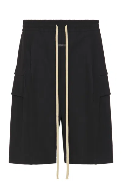 Fear Of God Straight-leg Logo-appliquéd Silk And Virgin Wool-blend Drawstring Shorts In Black