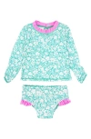 Feather 4 Arrow Beach Babe Long Sleeve Two-piece Rashguard Swimsuit In Pool Blue