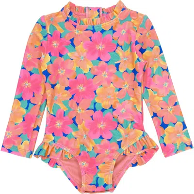 Feather 4 Arrow Babies'  Frill Chaser One-piece Rashguard Swimsuit In Pink Carnation