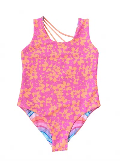 Feather 4 Arrow Kids' Girls Summer Sun Reversible One-piece Swimsuit In Magenta Punch In Multi