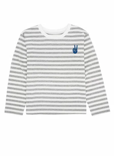 Feather 4 Arrow Kid's Stripe Peace Tee In Grey In White