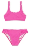 Feather 4 Arrow Kids' 4 The Frill Of It Whipstitch Trim Upf 50+ Two-piece Swimsuit In Pink