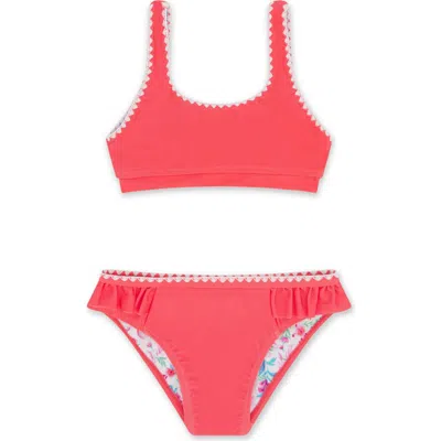 Feather 4 Arrow Kids' 4 The Frill Of It Whipstitch Trim Upf 50+ Two-piece Swimsuit In Red