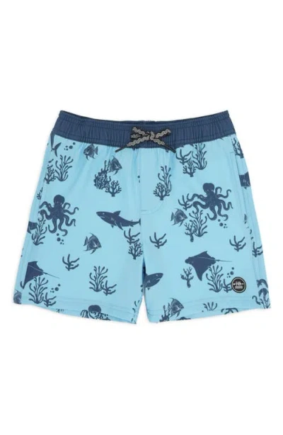 Feather 4 Arrow Kids' Aquatic Print Volley Swim Trunks In Multi
