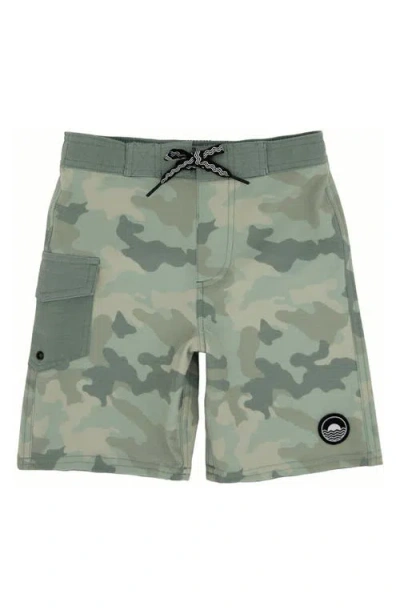 Feather 4 Arrow Kids' Camo Long Board Shorts In Green