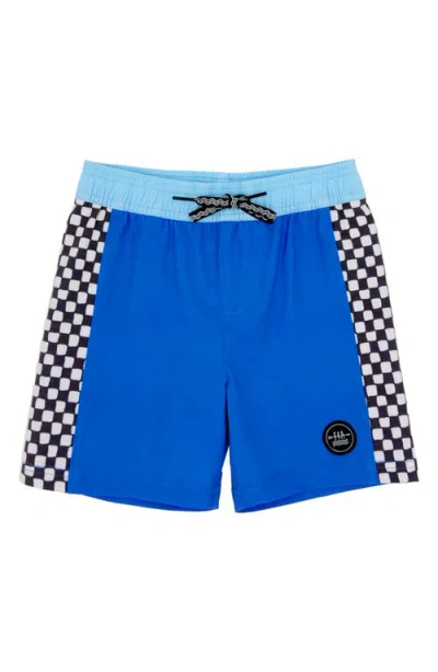 Feather 4 Arrow Kids' Check Mate Volley Swim Trunks In Marina Blue