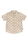 Feather 4 Arrow Kids' Checkerboard Print Short Sleeve Button-up Shirt In Burro