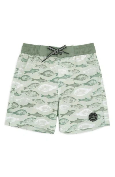 Feather 4 Arrow Kids' Classic Fish Print Board Shorts In Green
