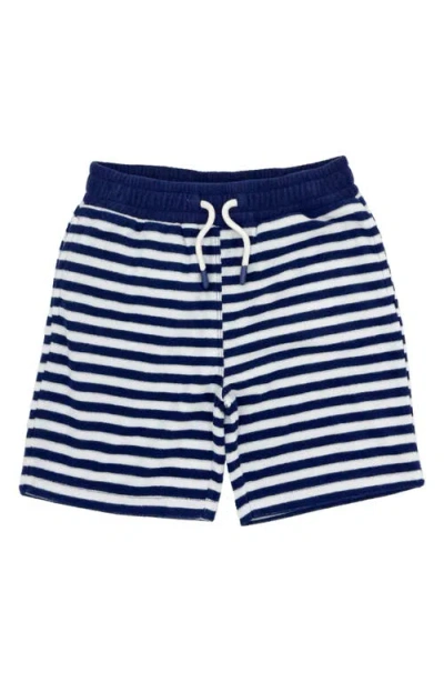 Feather 4 Arrow Kids' Coastal Stripe Terry Cover-up Shorts In Navy/white Stripe