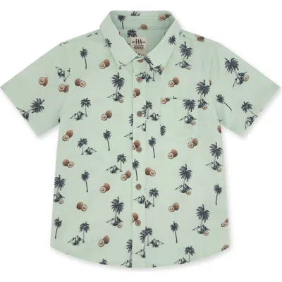 Feather 4 Arrow Kids' Coconut Print Short Sleeve Button-up Shirt In Green