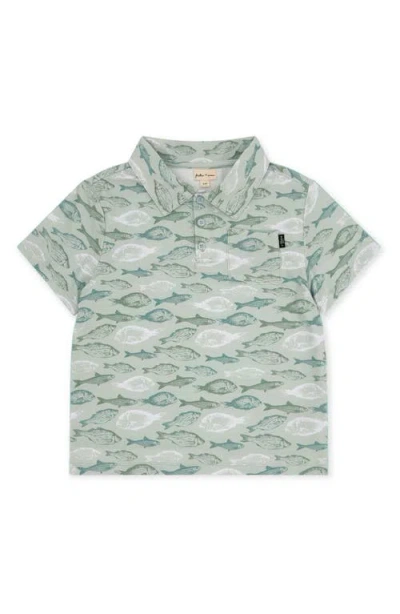 Feather 4 Arrow Kids' Feel Good Tech Fish Print Performance Polo In Green