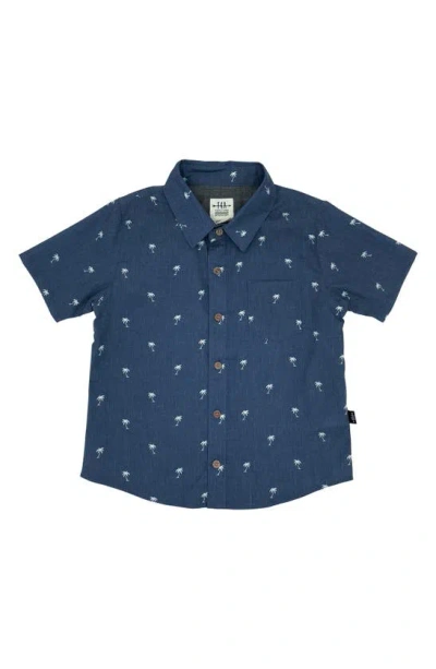 Feather 4 Arrow Kids' Island Palm Short Sleeve Button-up Shirt In Navy