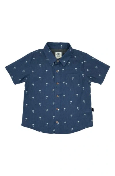 Feather 4 Arrow Kids' Island Palm Short Sleeve Stretch Button-up Shirt In Navy