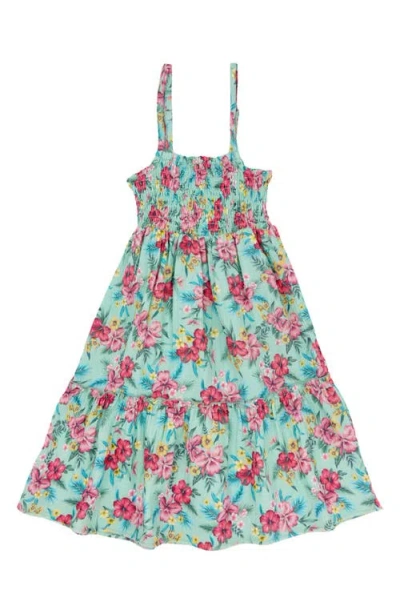 Feather 4 Arrow Kids' Marina Floral Tiered Cotton Sundress In Beach Glass