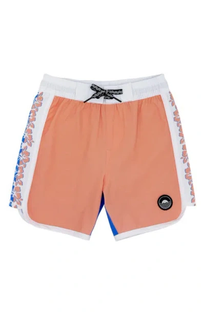 Feather 4 Arrow Kids' Noosa Volley Swim Trunks In Papaya