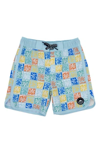 Feather 4 Arrow Kids' Palm Check Board Shorts In Crystal Blue