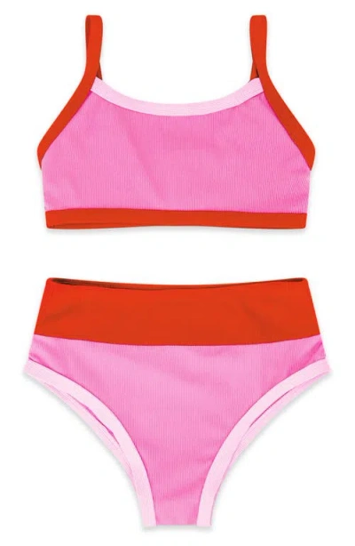 Feather 4 Arrow Kids' Retro Ringer Upf 50+ Two-piece Swimsuit In Pink