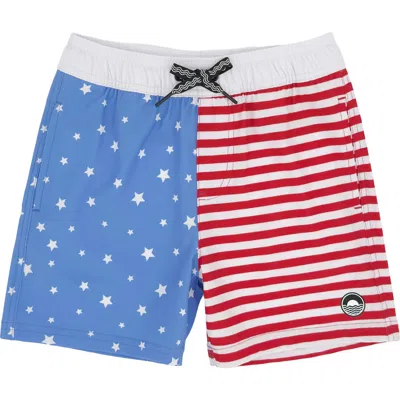 Feather 4 Arrow Kids' Scallop Print Volley Swim Trunks In Red