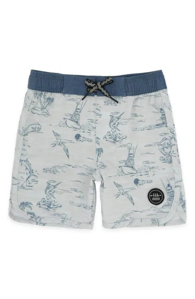 Feather 4 Arrow Kids' Scallop Tropical Print Board Shorts In Blue