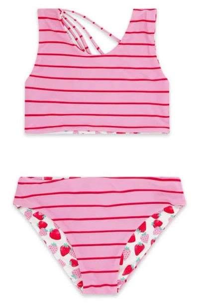 Feather 4 Arrow Babies'  Kids' Summer Sun Reversible Two-piece Swimsuit In Pink