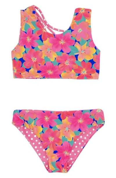 Feather 4 Arrow Kids' Summer Sun Strappy Reversible Two-piece Swimsuit In Pink Carnation