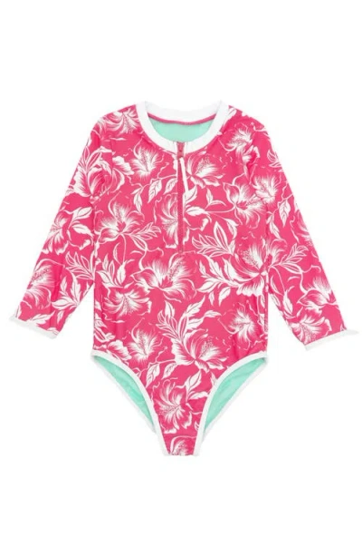 Feather 4 Arrow Kids' Sun Seeker One-piece Rashguard Swimsuit In Hot Coral