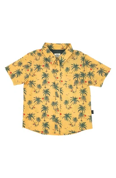 Feather 4 Arrow Kids' Sunset Tropics Short Sleeve Stretch Button-up Shirt In Buff Yellow