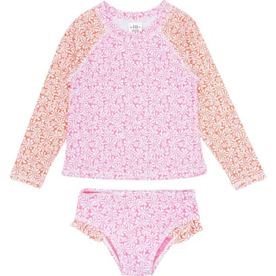 Feather 4 Arrow Kids' Swim All Day Long Sleeve Two-piece Rashguard Swimsuit In Prism Pink