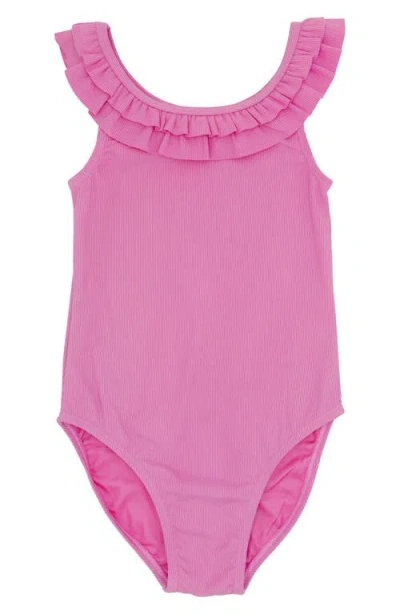 Feather 4 Arrow Kids' Vacay Rib Ruffle One-piece Swimsuit In Pink Carnation