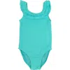 Feather 4 Arrow Kids' Vacay Rib Ruffle One-piece Swimsuit In Pool Blue