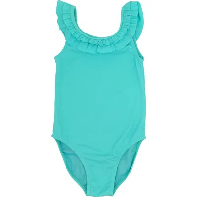 Feather 4 Arrow Kids' Vacay Rib Ruffle One-piece Swimsuit In Pool Blue