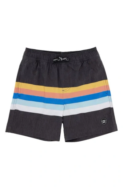 Feather 4 Arrow Kids' Vintage Stripe Volley Swim Trunks In Lava Rock