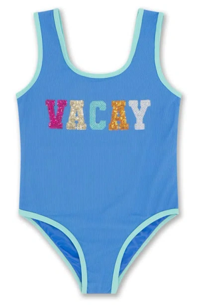 Feather 4 Arrow Kids' Wave Break Upf 50+ One-piece Swimsuit In Blue