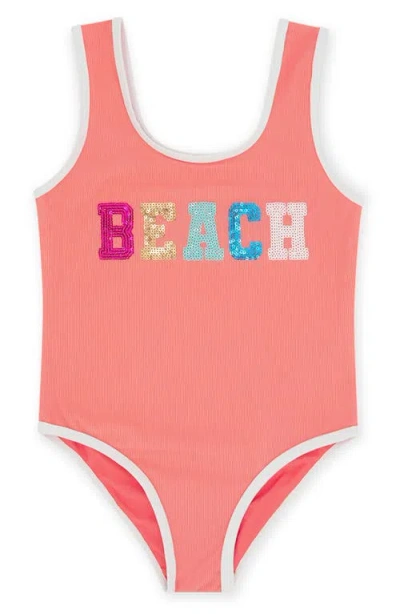 Feather 4 Arrow Kids' Wave Break Upf 50+ One-piece Swimsuit In Pink