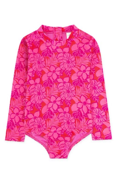 Feather 4 Arrow Kids' Wave Chaser Long Sleeve Upf 50+ One-piece Rashguard Swimsuit In Pink