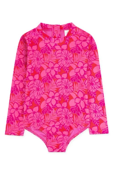 Feather 4 Arrow Babies'  Kids' Wave Chaser Long Sleeve Upf 50+ One-piece Rashguard Swimsuit In Pink
