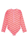 Feather 4 Arrow Kids' Wave Chaser One-piece Rashguard Swimsuit In Coral Orange