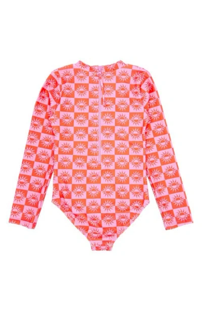 Feather 4 Arrow Kids' Wave Chaser One-piece Rashguard Swimsuit In Coral Orange