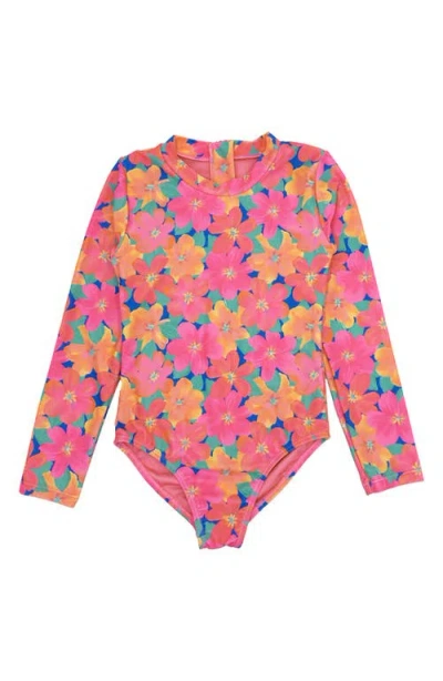 Feather 4 Arrow Kids' Wave Chaser One-piece Rashguard Swimsuit In Pink Carnation