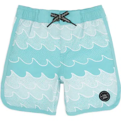 Feather 4 Arrow Kids' Wave Print Scallop Board Shorts In Multi