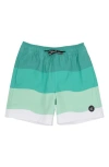 Feather 4 Arrow Kids' Wave Stripe Volley Swim Trunks In Lagoon