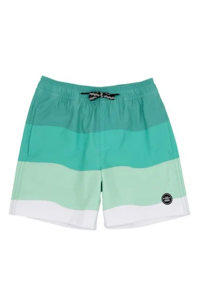 Feather 4 Arrow Kids' Wave Stripe Volley Swim Trunks In Lagoon