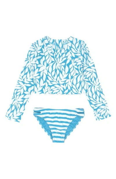 Feather 4 Arrow Kids' Waves 4 Days Long Sleeve Two-piece Rashguard Swimsuit In Blue Grotto