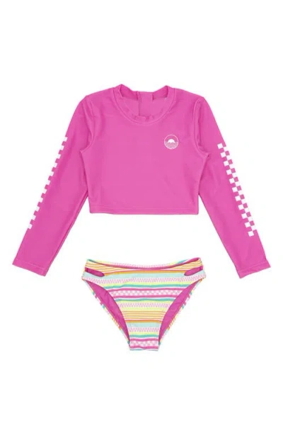 Feather 4 Arrow Kids' Waves 4 Days Long Sleeve Two-piece Rashguard Swimsuit In Hot Pink