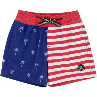Feather 4 Arrow Babies'  Palm Stripe Volley Swim Trunks In Twilight
